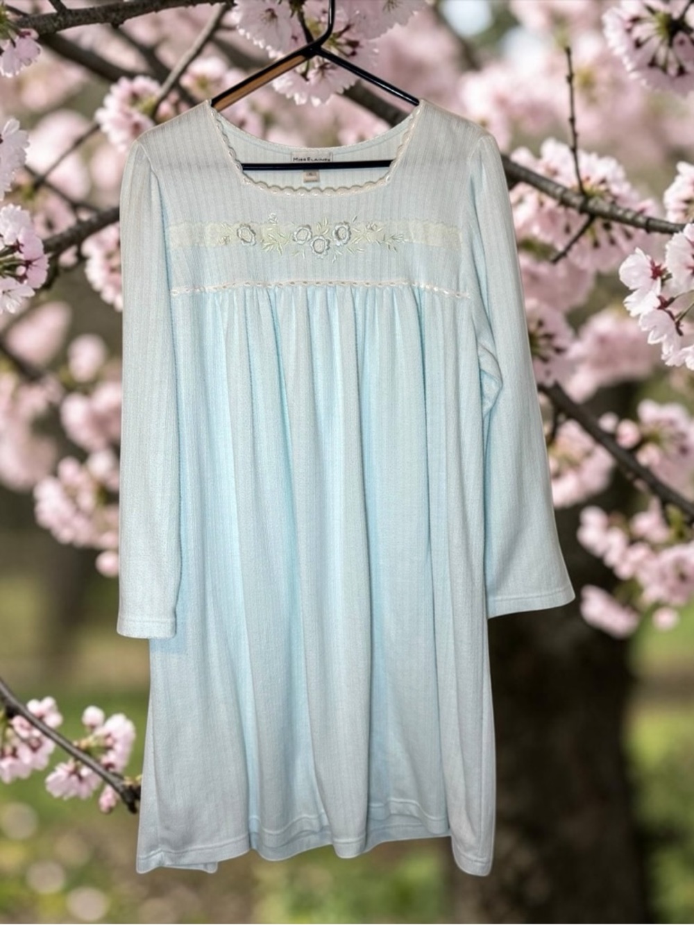 Miss Elaine Soft Nightgown Light Blue With Embroidery And Lace Bodice Sz XL